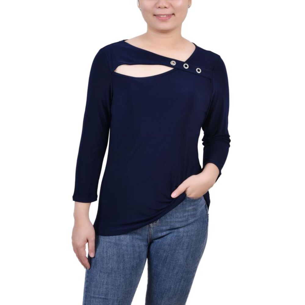 NY Collection Petite 3/4 Sleeve Cutout Top
